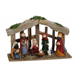 Mini Crèche de Noël aspect Bois et Mousse avec 9 Santons