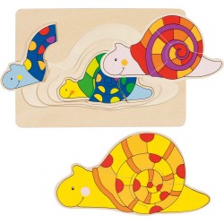 PUZZLE EN BOIS 4 COUCHES GOKI PAPILLON , POISSON , ESCARGOT 