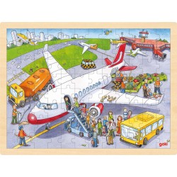 PUZZLE BOIS GOKI : À L'AÉROPORT 96 PIÈCES EN BOIS.