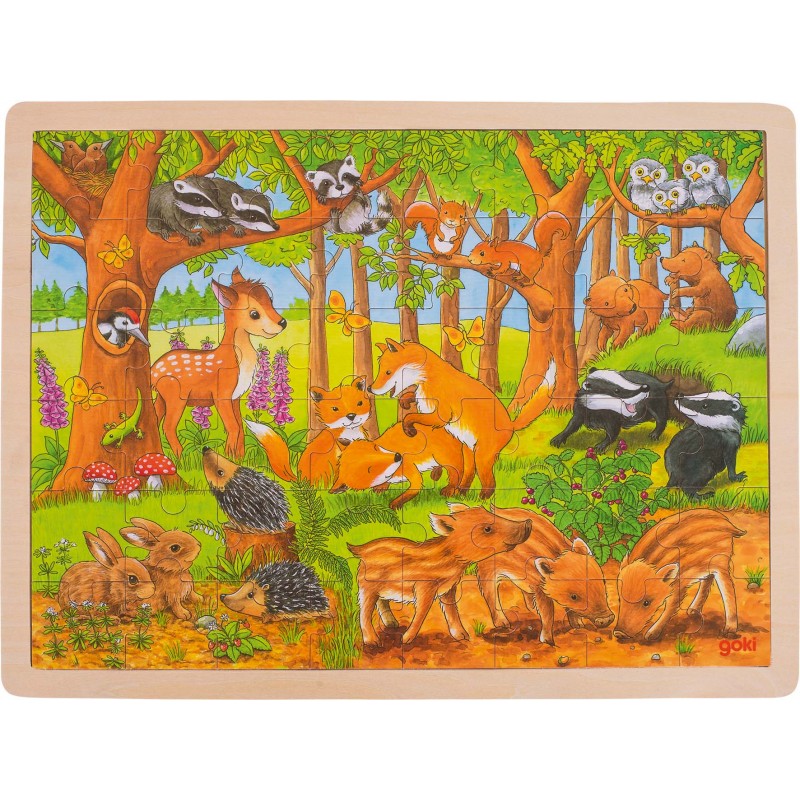 Puzzle en bois Ferme, Mer, Jungle,Ville. GOKI – Qualijouet