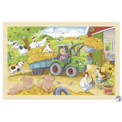 PUZZLE EN BOIS GOKI: PETIT TRACTEUR 24 PIÈCES EN BOIS