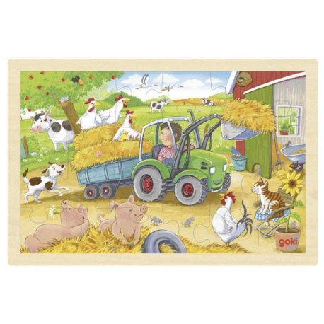 PUZZLE EN BOIS GOKI: PETIT TRACTEUR 24 PIÈCES EN BOIS