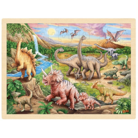 PUZZLE en BOIS GOKI 96 Pièces: VALLÉE DES DINOSAURES